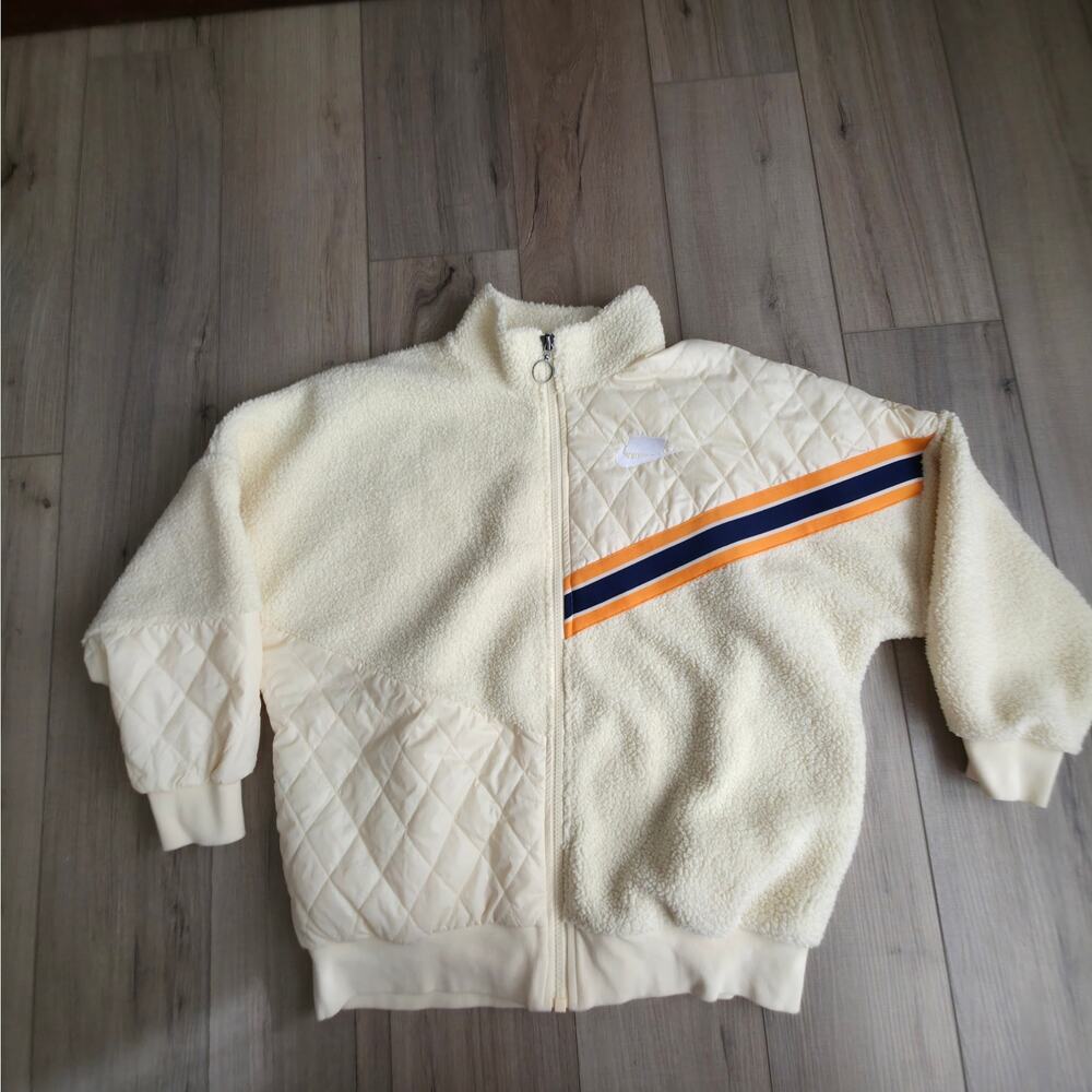 Nike Sherpa Loose Fit Oversized Full Zip Track Jacket Cream Women Sz XS - Picture 9 of 11